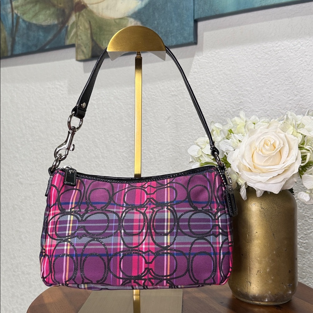 Y2K Coach Signature Tartan Top Handle Pouch Glitter Demi Mini Bag